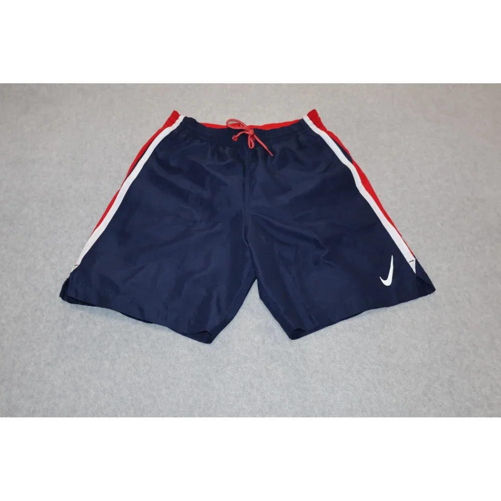 Nike Lined Swim Shorts Mens Small Navy Blue Red Athletic Gym Workout Trunks